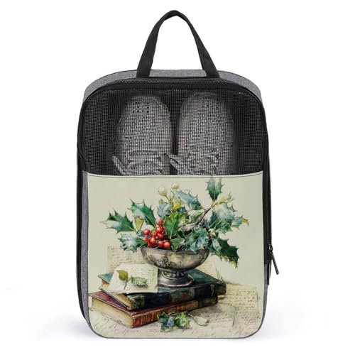 Holly Mistelzweig in antiker Schale, Schuhtasche für Reisen, den täglichen Gebrauch, Anti-Staub-Aufbewahrung, Tragetasche, Golf-Schuhtasche Holly Mistelzweig in antiker Schale, Schuhtasche für Reisen, den täglichen Gebrauch, Anti-Staub-Aufbewahrung, Tragetasche, Golf-Schuhtasche von Jubonexis