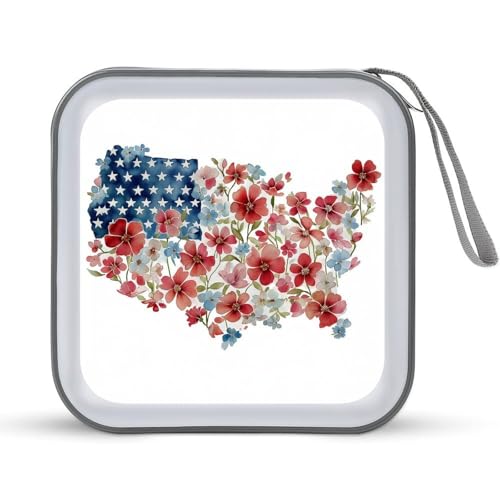 Jubonexis Amerika-Karte, Wildblumenmuster, CD-Hülle, DVD-Aufbewahrungsbox, tragbar Jubonexis Amerika-Karte, Wildblumenmuster, CD-Hülle, DVD-Aufbewahrungsbox, tragbar von Jubonexis