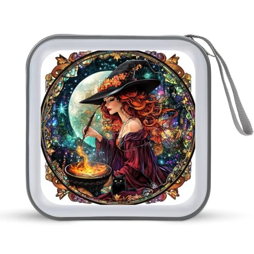 Jubonexis Buntglas-Hexe mit Zaubererhut, CD-Hülle, DVD-Aufbewahrungsbox, tragbar Jubonexis Buntglas-Hexe mit Zaubererhut, CD-Hülle, DVD-Aufbewahrungsbox, tragbar von Jubonexis