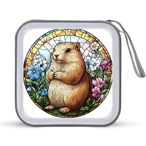 Jubonexis Buntglashülle mit niedlichem Murmeltier und Blumen, CD-Hülle, DVD-Aufbewahrungsbox, tragbar Jubonexis Buntglashülle mit niedlichem Murmeltier und Blumen, CD-Hülle, DVD-Aufbewahrungsbox, tragbar von Jubonexis