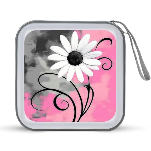 Jubonexis CD-Hülle, DVD-Aufbewahrung, tragbar, Gänseblümchen auf rosa und grau, Weiß Jubonexis CD-Hülle, DVD-Aufbewahrung, tragbar, Gänseblümchen auf rosa und grau, Weiß von Jubonexis