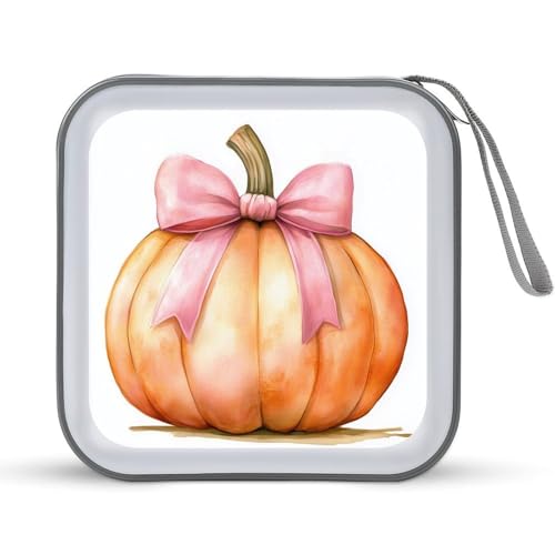 Jubonexis CD-Hülle, DVD-Aufbewahrungsbox, Motiv: Aquarell, Kürbis mit rosa Schleife, tragbar Jubonexis CD-Hülle, DVD-Aufbewahrungsbox, Motiv: Aquarell, Kürbis mit rosa Schleife, tragbar von Jubonexis