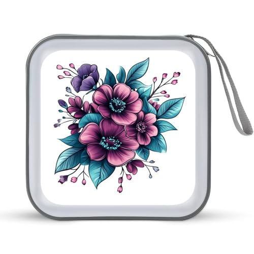 Jubonexis CD-Hülle, DVD-Aufbewahrungsbox, magentafarbene und blaugrüne Blumen, tragbar Jubonexis CD-Hülle, DVD-Aufbewahrungsbox, magentafarbene und blaugrüne Blumen, tragbar von Jubonexis