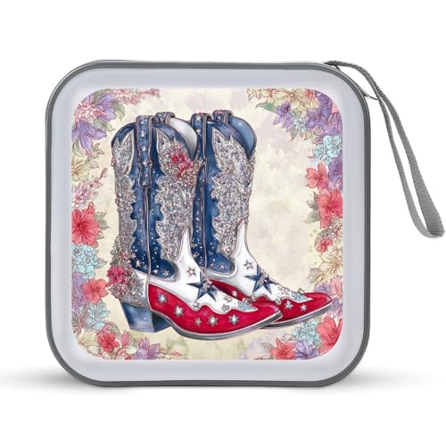 Jubonexis CD-Hülle, Motiv: Amerikanische Flagge, Cowboystiefel, CD-Hülle, DVD-Aufbewahrung, tragbar, für Auto, Zuhause, Reisen Jubonexis CD-Hülle, Motiv: Amerikanische Flagge, Cowboystiefel, CD-Hülle, DVD-Aufbewahrung, tragbar, für Auto, Zuhause, Reisen von Jubonexis