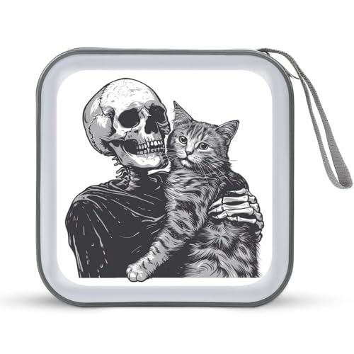 Jubonexis CD-Hülle, Motiv: Skelett hält eine Katze, DVD-Aufbewahrung, tragbar, für Auto, Zuhause, Reisen Jubonexis CD-Hülle, Motiv: Skelett hält eine Katze, DVD-Aufbewahrung, tragbar, für Auto, Zuhause, Reisen von Jubonexis