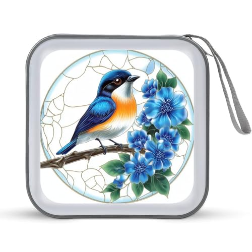 Jubonexis CD-Hülle / DVD-Aufbewahrungskoffer aus Buntglas, Motiv: blauer Vogel und Blumen, tragbar Jubonexis CD-Hülle / DVD-Aufbewahrungskoffer aus Buntglas, Motiv: blauer Vogel und Blumen, tragbar von Jubonexis