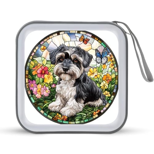 Jubonexis CD-Hülle aus Buntglas, Motiv: Hund, Schmetterling, Blumen, tragbar, für CDs und DVDs Jubonexis CD-Hülle aus Buntglas, Motiv: Hund, Schmetterling, Blumen, tragbar, für CDs und DVDs von Jubonexis