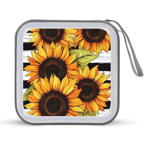 Jubonexis CD-Hülle mit Sonnenblumen auf schwarz-weiß gestreiften CD-Hülle, DVD-Aufbewahrung, tragbar, für Auto, Zuhause, Reisen Jubonexis CD-Hülle mit Sonnenblumen auf schwarz-weiß gestreiften CD-Hülle, DVD-Aufbewahrung, tragbar, für Auto, Zuhause, Reisen von Jubonexis