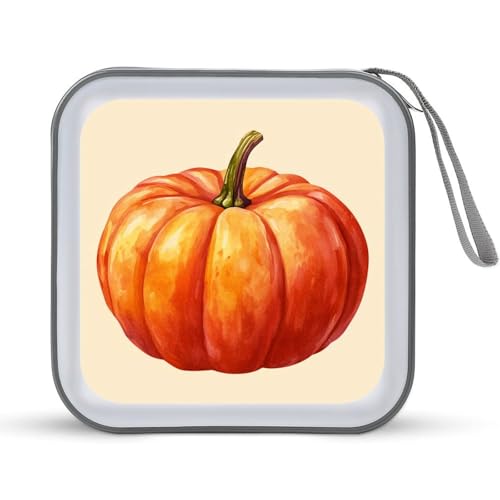 Jubonexis CD-Hülle mit orangefarbenem Kürbis auf beigefarbenem Vintage-Stil, tragbar, DVD-Aufbewahrungskoffer Jubonexis CD-Hülle mit orangefarbenem Kürbis auf beigefarbenem Vintage-Stil, tragbar, DVD-Aufbewahrungskoffer von Jubonexis