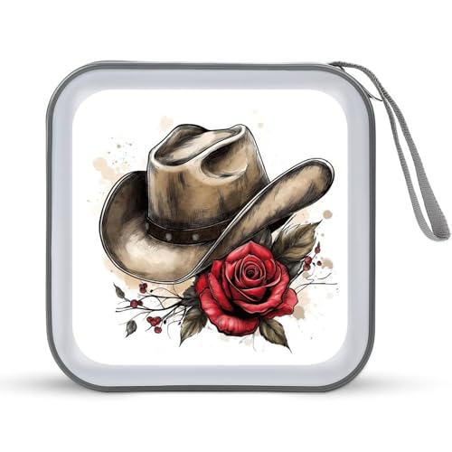 Jubonexis Cowboyhut mit Rose, CD-Hülle, DVD-Aufbewahrungstasche, tragbar Jubonexis Cowboyhut mit Rose, CD-Hülle, DVD-Aufbewahrungstasche, tragbar von Jubonexis