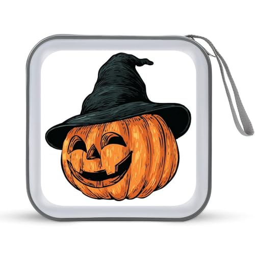 Jubonexis Halloween-Kürbis mit schwarzem Hut, CD-Hülle, DVD-Aufbewahrung, tragbar, für Auto, Zuhause, Reisen Jubonexis Halloween-Kürbis mit schwarzem Hut, CD-Hülle, DVD-Aufbewahrung, tragbar, für Auto, Zuhause, Reisen von Jubonexis
