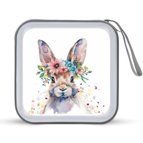 Jubonexis Hase Aquarell mit Blumen CD-Hülle, DVD-Aufbewahrungsbox, tragbar Jubonexis Hase Aquarell mit Blumen CD-Hülle, DVD-Aufbewahrungsbox, tragbar von Jubonexis