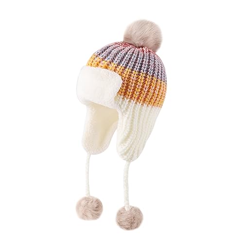 Juenier Baby Winter Hut Ohrklappe Beanies Cap für Jungen Mädchen, Kleinkind Bomber Strickmütze mit Fleece gefüttert (DREI Tore-Farbmischung Weiß,46-48CM/18.11"-18.9") von Juenier