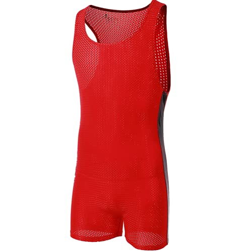 Juflam Herren Wrestling Singlet Athletic Trikot Body Gym Sportswear Unterhemd (X-Large, Rot) von Juflam