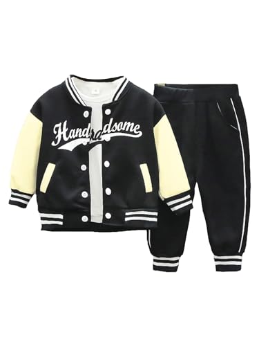 Jugaoge Baby Jungen Sport Kleidung Set Baseball Jacke mit Hose Weißes T-Shirt mit Buchstaben Neugeborene Kleinkinder Warme Herbst Winter Outfits Schwarz 68-80 von Jugaoge