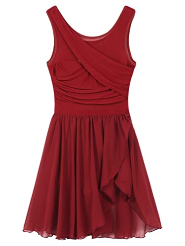 Jugaoge Damen Tanzkleid mit Plissee Ärmellos Ballettkleid Lyrisches Kleid Unregelmäßig Tutu Rock Slip Latein Tango Samba Salsa Bekleidung Rot L von Jugaoge