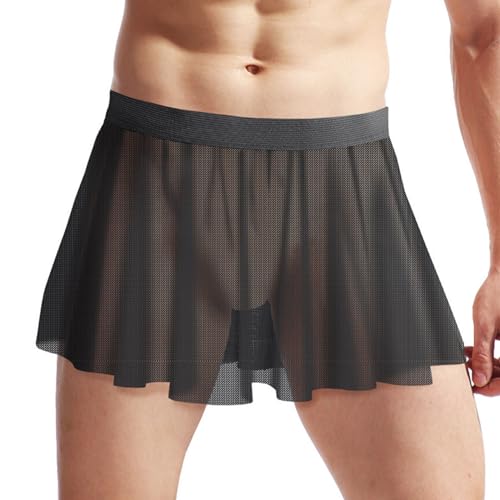 Jugaoge Herren Sissy Rock Durchsichtig Sheer Minirock mit Plissee Gefaltet Röckchen Reizvolle Nachtwäsche Elegant Dessous Unterrock Schwarz Einheitsgröße von Jugaoge