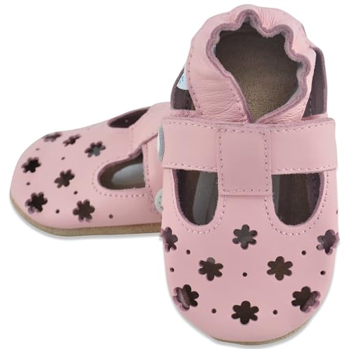 Baby Sandalen - Lauflernschuhe - Krabbelschuhe - Babyschuhe - Rosa Blumen 6-12 Monate (Größe 20/21) von Juicy Bumbles