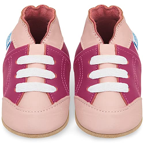 Juicy Bumbles - Weicher Leder Lauflernschuhe Krabbelschuhe Babyhausschuhe mit Wildledersohlen. Junge Mädchen Kleinkind- Gr. 18-24 Monate (Größe 24/25)- Rosa Turnschuhe von Juicy Bumbles