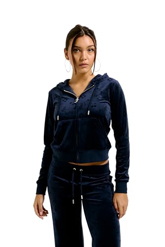 Juicy Couture Damen Monogram Hoodie weiche Velour Sweatjacke mit Kapuze und Fronttaschen für Sport Freizeit Fitness in versch. Farben Kapuzenpullover, Night Sky, S Juicy Couture Damen Monogram Hoodie weiche Velour Sweatjacke mit Kapuze und Fronttaschen für Sport Freizeit Fitness in versch. Farben Kapuzenpullover, Night Sky, S von Juicy Couture