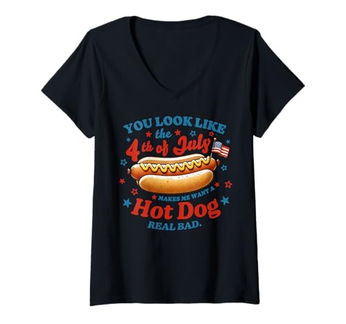 Damen You look like the 4. Juli Hot Dog Funny Women Men T-Shirt mit V-Ausschnitt Damen You look like the 4. Juli Hot Dog Funny Women Men T-Shirt mit V-Ausschnitt von July 4th Tees NYC