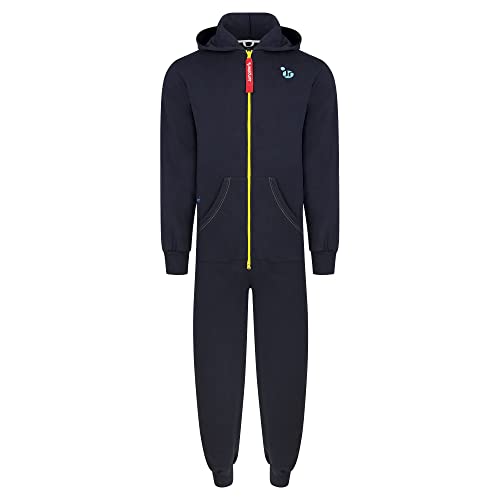 Jumpster Kinder Jumpsuit | 100% Bio-Baumwolle | unisex | Hergestellt in der EU | Overall | Onesie | Hausanzug | Kids Eco Dark Navy Zip Yellow L (140-146) von Jumpster