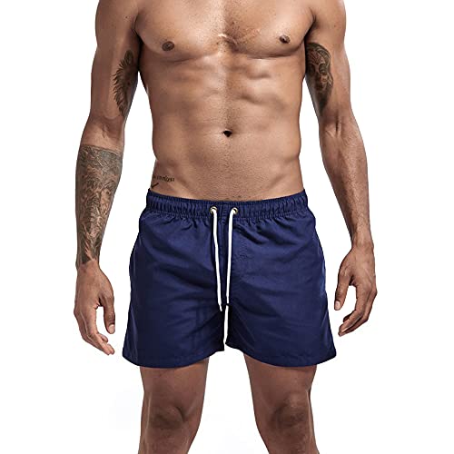 Badehosen Herren Badeshorts mit Taschen Schnelltrocknend Schwimmhose Badehose Jungen Beachshorts Strand Shorts Boardshorts Freizeit Sport Kurz Hose Board Shorts mit Kordelzug (L,Navy blau) von Jungerhouse