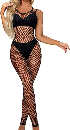 Sexy Bodystocking Sexy Frauen Sexy Dessous Fischnetz Bodysuit Mesh Body Ganzkörper Strumpfhose Babydoll Erotik Nachtwäsche Jumpsuit Catsuit Clubwear Erotik Dessous Set (Einheitsgröße,Schwarz) von Jungerhouse