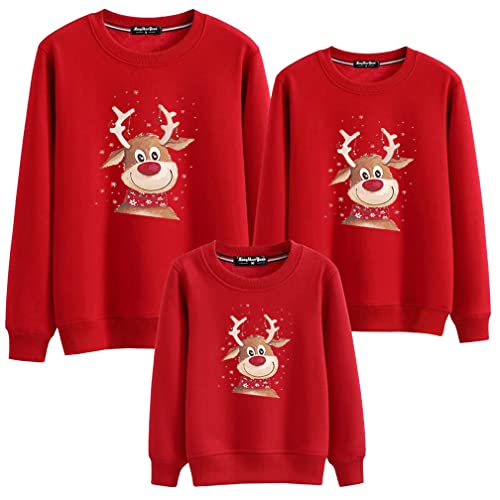 Weihnachtspullover Familie Set Pullover Pulli Rentier Muster Bluse Top Sweater Weihnachtspullis Sweatshirt Xmas Pulli Mama Papa Kinder Baby Winterpullover (Mom-M,Rot) von Jungerhouse