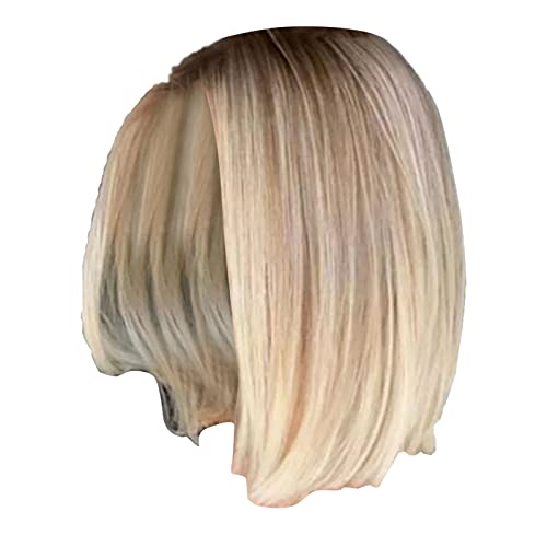 Blonde Perücke Bob Perücke Blonde Perücke, Bob-Perücke, kurze, glatte Perücken für Damen, kurze Echthaar-Damen, gerade, Cosplay, BOB, Party, natürliches Licht, Gold, Mode (g-Rose Gold, One Size) von Junhasgood