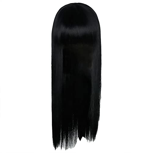 Blonde Perücke mit Lange Perücke weiblich Air Bangs langes glattes Haar Rose Net Seidenfaser Perücke Kopfbedeckung Party Cosplay Perücken (Black-a, One Size) von Junhasgood