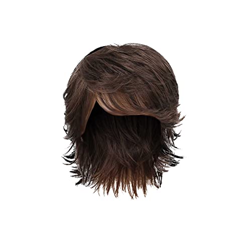 Cheveux Lace Frontale wig Perruque Men 's Perücke Brown kurze Schicht natürliche Welle synthetische männliche Perücken mit schwarzem Cosplay Kostüm Cheveux Lace Frontale wig (F-black, One Size) von Junhasgood