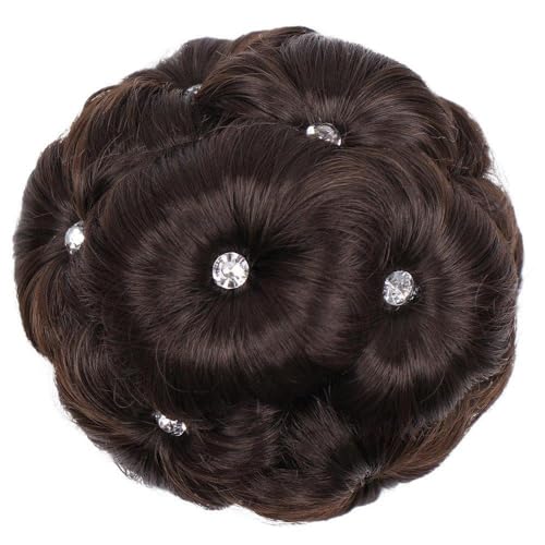 Chignon-Brötchen-Perücke-Braut-Blumen-Haar-Ring-weibliche gelockte Verfassungs-Haarteilperücke Anime Cosplay Perücke Mädchen (E, One Size) von Junhasgood