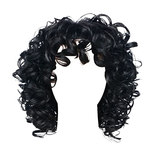 Cosplay Perücke Schwarz Schulterlang Kurzes lockiges Haar für Frauen, gemischt mit goldenem Stirnband, geeignet für Damenperücken, blonde Perücke, Hochtemperaturseide, schwarze (Black #4, One Size) von Junhasgood