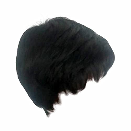 Echte Haare Zopf Damen Perücke Schwarze Faser Hochtemperatur Afrikanische Falsche Kopfbedeckung Lockiges Echthaar Perücke Glueless Lace Front Echthaar Perücke Blond Glatt Kinder (E-Black, One Size) von Junhasgood