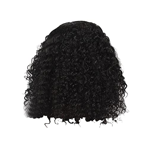 Echthaar Perücke Männer Schwarz Lockiges Echthaar Perücke Glueless Lace Front Echthaar Langhaar Perücke Mädchen (6-Black, One Size) von Junhasgood