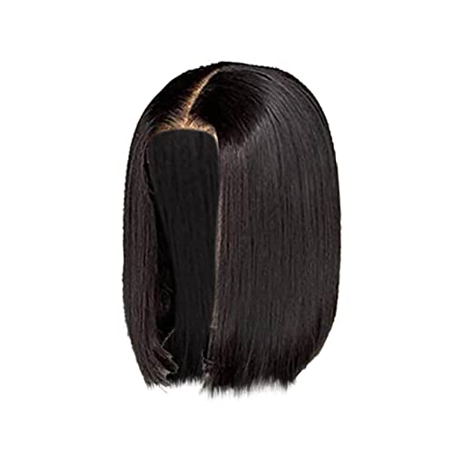 Einfaches Halloween Kostüm Herren Kurze Bob-Perücken, Echthaar, glatte Perücke, schwarze Lace-Front-Perücken, Echthaar für Frauen, Highlight-Bob-Perücke, vorgerupft mit dem (Black-8, One Size) von Junhasgood