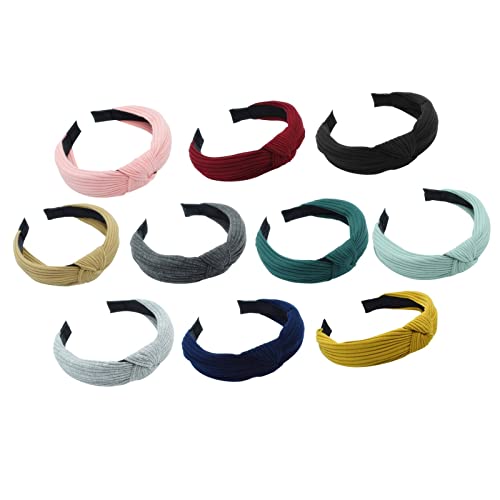 Haarklammer Dino 10 STÜCK Breite Stirnbänder Knoten Turban Stirnband Elastisches Haarband Elastische Schlichte Mode Haarschmuck Für Frauen Mädchen Haarspangen Ringe (7-Black, One Size) von Junhasgood