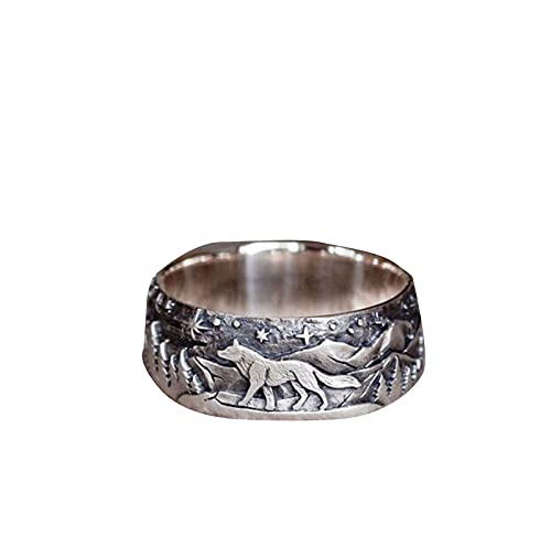 Junhasgood Angst Damen Ringe Mode Paar und Ring Damen Paar Wolf Ring Herren Retro treues Accessoire größenverstellbar für Herren und Damen (Silver7, A7) von Junhasgood