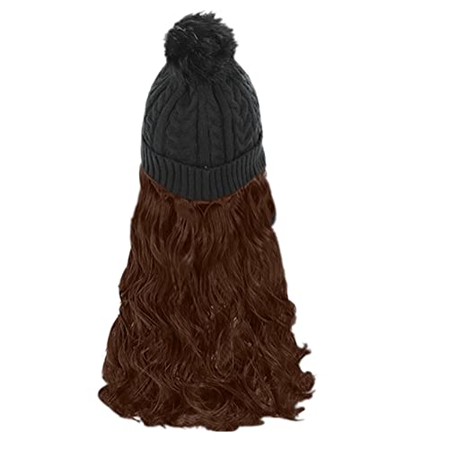 Kurzhaarperücke Herren Welliges Haar-Haarteil, zerlegbare Verlängerungen, Perücke für Frauen, Synthetik, gestrickt, 20, gestrickt, lockig, warm, mit langer Mütze Perücke Schwarz Locken (A, One Size) von Junhasgood