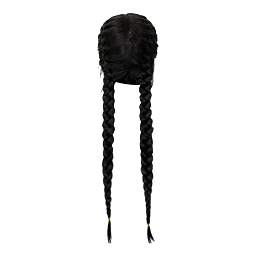 Lange geflochtene weibliche schwarze Perücken aus Wärmefaser für Frauen im Alltag (schwarz) Männer Perücke Kurz (Black, One Size) von Junhasgood