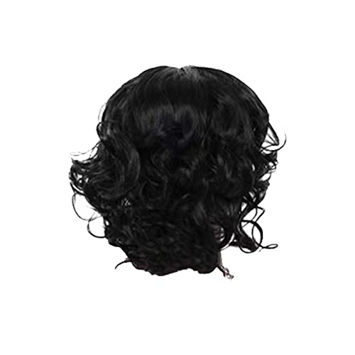 Perücke Echthaar Schwarz Männer Beliebte Mode für europäische und amerikanische Frauen mit großer Kopfhaut für kurze, lockige Haarfaser-Kopfbedeckungen Perücke Echthaar Blau (7-Black, One Size) von Junhasgood