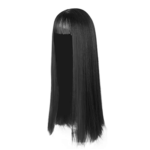 Perücke Lady Black Long Hair Soft Girl Realistic Headwear Japanese Air Temperament Facial Bunte Extensions Strähnen (Black, One Size) von Junhasgood