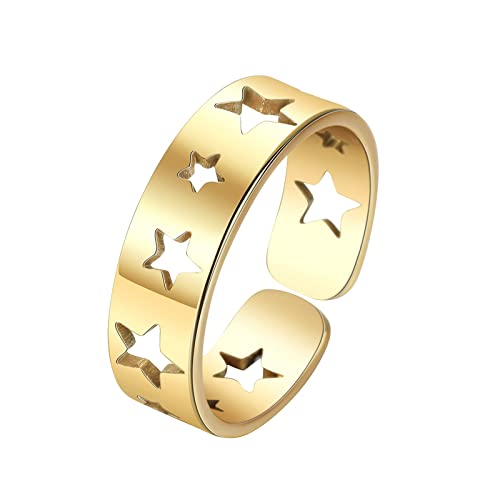 Ringe Gravieren Stern Herz Ringe für Frauen Männer Splice offen verstellbare Paare Ringe Schmuck Geschenke Zubehör Versprechen Fingerringe Hochzeit Verlobungsbänder Ringe Statement (E, One Size) von Junhasgood