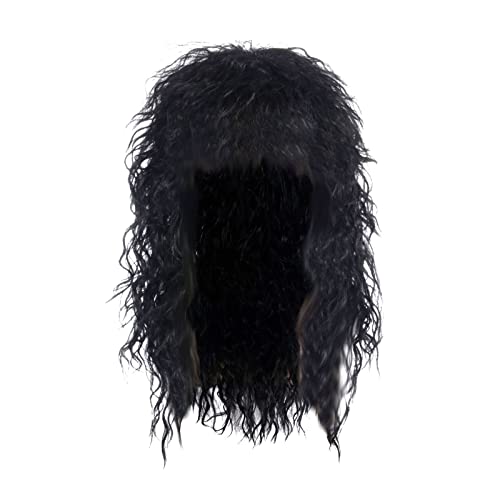 Schwarze Perücke Halloween-Kostüm Männerperücke Punk Curly Long Kinderperücke Blond (Black, One Size) von Junhasgood