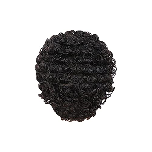 Trendige kurze lockige Haarperücke für Frauen, Kopfbedeckung, natürliche Farbe, Echthaar, Kopfbedeckung Grüne Perücke Kinder (Black, One Size) von Junhasgood