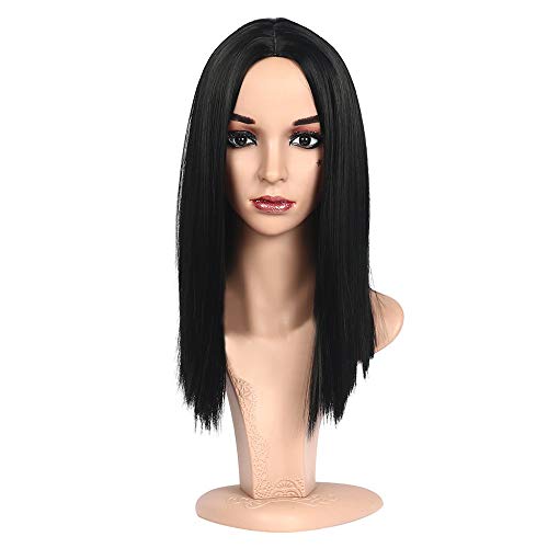 Wimpern Bürste 16 Inches Straight Hair Wig For Black Hair Women Synthetic Wig Anime Cosplay Perücke Mädchen (Black, One Size) von Junhasgood