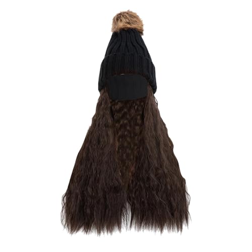 Winter-Strickmütze, Perücke, Haarverlängerungen, warme Strickmütze mit Haaren 26,77 Perücke Schwarz Kurz Herren (B, One Size) von Junhasgood