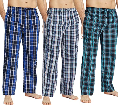 JupiterSecret Herren Baumwolle Pyjamahose Lang Schlafanzughosen für Herren Karierte Nachtwäsche 3er Packs von JupiterSecret