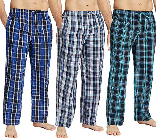 JupiterSecret Herren Baumwolle Pyjamahose Lang Schlafanzughosen für Herren Karierte Nachtwäsche 3er Packs, M von JupiterSecret